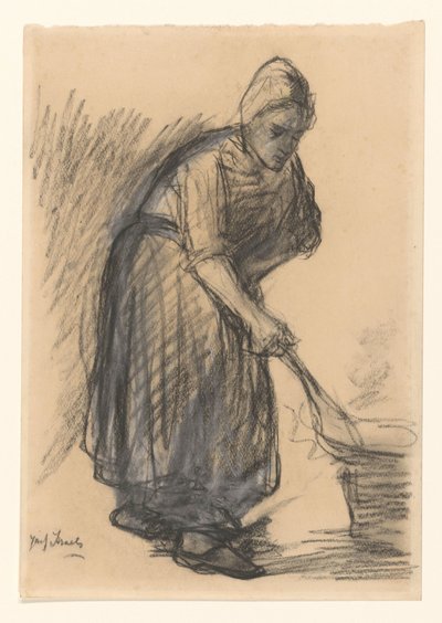 Peasant Woman Holding a Frying Pan Over the Fire by Jozef Israëls