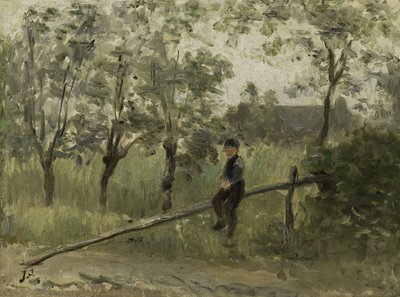 Country Boy on a Pole Barrier by Jozef Israëls