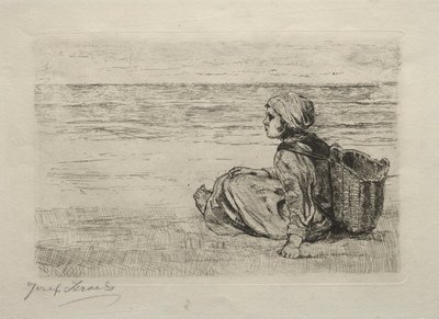 Girl with Basket Seated on the Shore by Jozef Israëls