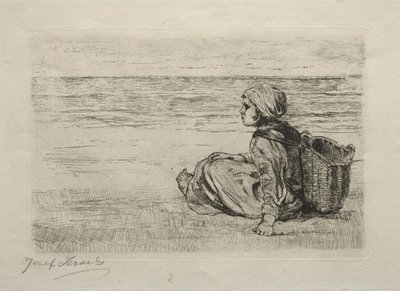 Girl with Basket Seated on the Shore by Jozef Israëls