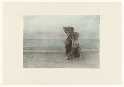 Woman with Child Walking on the Beach by Jozef Israëls