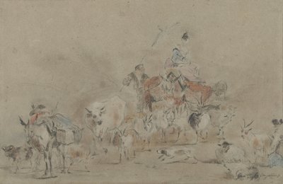 Herd on the Move with a Shepherdess on a Mule by Jérôme François Chantereau