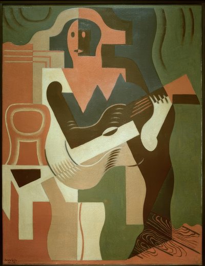 Seated Harlequin with Guitar by Juan Gris
