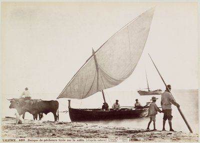 Oxen Pulling a Fishing Boat onto the Beach in Valencia by Juan Laurent