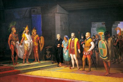 Hernan Cortez meeting Montezuma in Mexico by Juan Ortega
