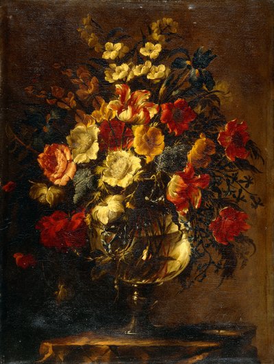 Flowers in a Glass Vase on a Rock by Juan de Arellano