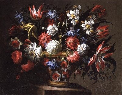 Still Life of Tulips, Daffodils and other Flowers in a Basket by Juan de Arellano