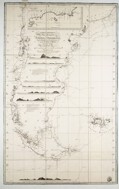 Map of Chile, Patagonia, Tierra del Fuego and the Falkland Islands, c.1798 by Juan de Langara