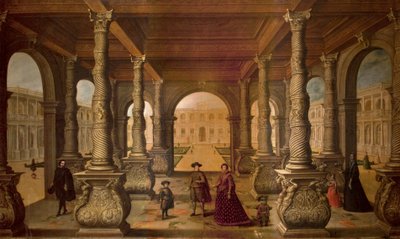 Philip IV and His Queen in a Colonnade by Juan de la Corte