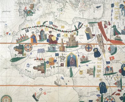 Detail of Africa and Mediterranean Basin, marine chart by Juan de la Cosa