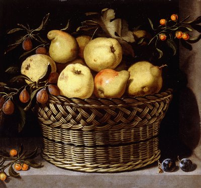 A Wicker Basket with Fruit on a Stone Ledge by Juan van der Hamen y Leon