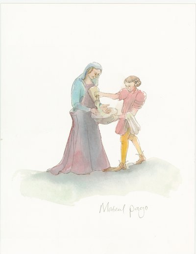 A Medieval Page Helping a Lady to Wash Their Hands by Judith Dobie