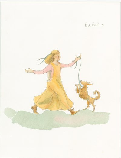 A Medieval Woman Playing with a Dog by Judith Dobie