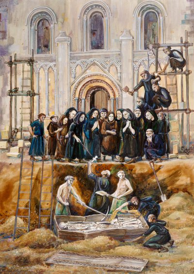 Exhumation of Arthur and Guinevere at Glastonbury Abbey, Somerset, 1193 by Judith Dobie