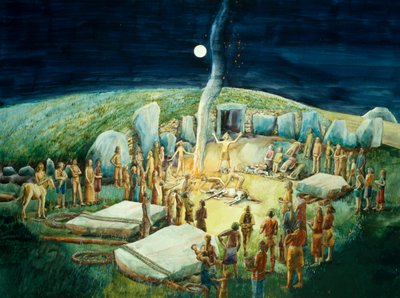 Neolithic Ceremony at West Kennet Long Barrow, Wilshire by Judith Dobie