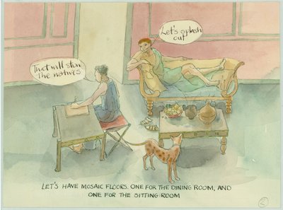 Two characters in their newly built villa by Judith Dobie