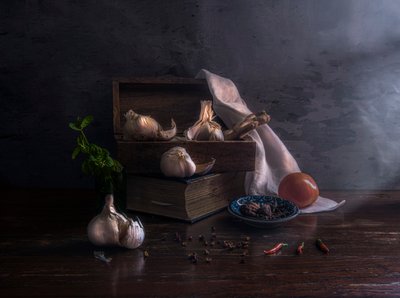 Rustic Garlic Still Life by Judy Tseng