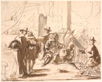 Five Gentlemen on a Terrace; a Servant Bringing an Agave by Jürgen Ovens