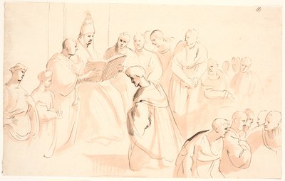 Figure Composition around a Seated, Reading Pope by Jürgen Ovens