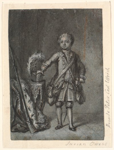 Portrait of a Standing Boy in Hunting Gear; Left a Table with Hunting Hat and Long Rifle. Prince Peter Carl Ulrich? by Jürgen Ovens