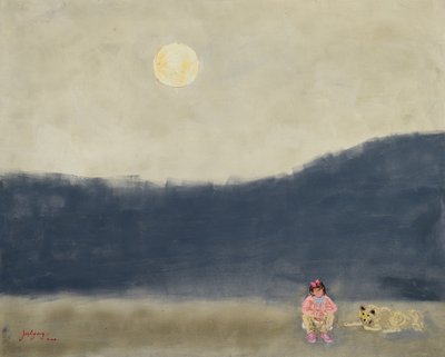 Child And Dog Moonlit Night by Jukyong Park