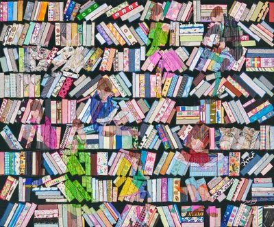 Readers in Patterned Bookshelves by Jukyong Park