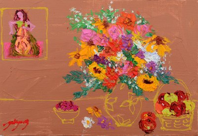 Vibrant Flowers Cello Player by Jukyong Park