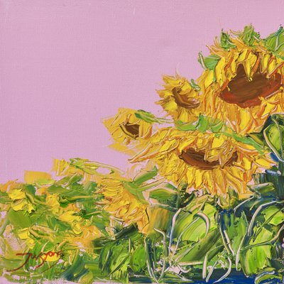 Vibrant Sunflowers Pink Sky by Jukyong Park