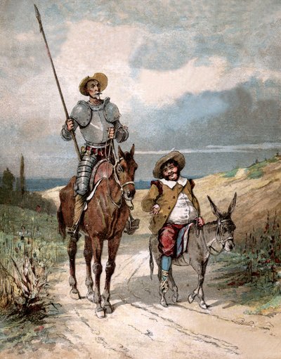 Don Quixote and Sancho Panza, illustration of book by Miguel de Cervantes "Histoire de Don Quichotte", engraving after Jules David by Jules (after) David