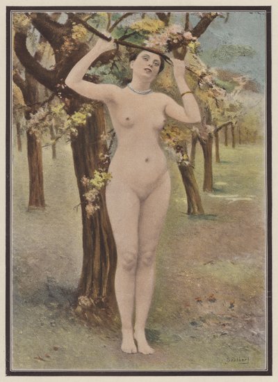Spring, woman with tree blossom by Jules (after) Scalbert