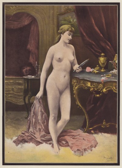 Woman with a mirror by Jules (after) Scalbert