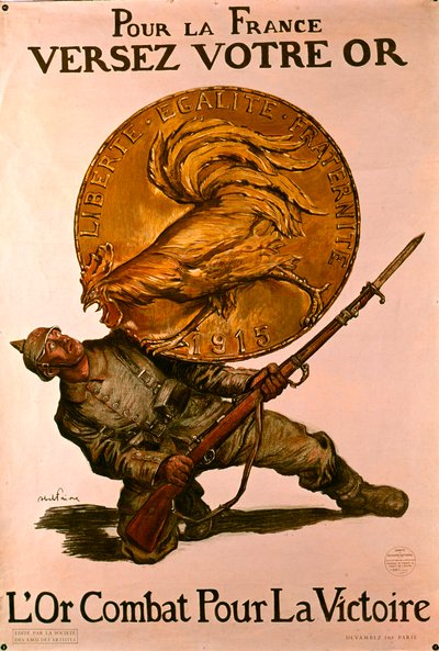 French World War I Poster Encouraging People to Deposit Money at Banks for the War Effort by Jules Abel Faivre