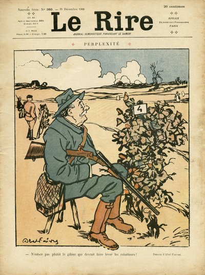 Illustration by Abel Faivre (1867-1945) for the Cover of Le Lire, 25/12/09 - Perplexity - Countryside, Leisure, Hunting hunter by Jules Abel Faivre