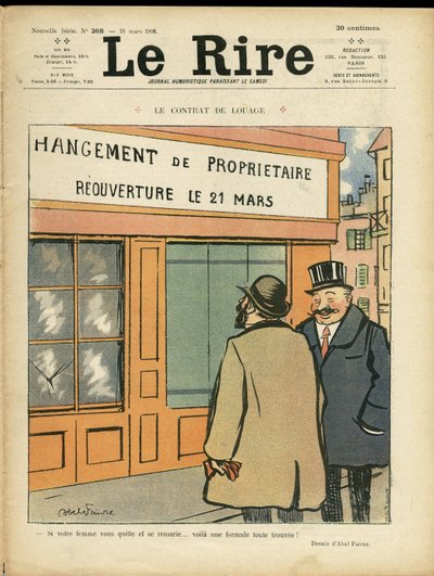 Illustration for the Cover of Le Rire, 21/03/08 - The Contract of Hire - Architecture Urban Planning, Wedding, Adultery, Shops by Jules Abel Faivre