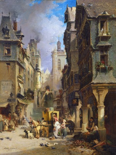Street Scene at Morlaix in 1830 by Jules Achille Noel