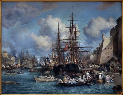 The port of Brest (France) in 1864. by Jules Achille Noel
