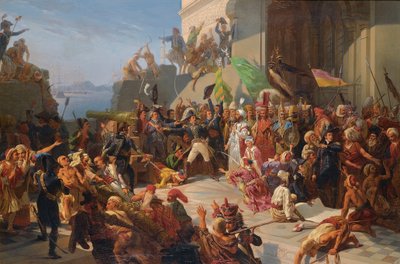 Sultan Selim III visiting General Horace Sebastiani during the defence of Constantinople against the British fleet, February 1807 by Jules Alfred Vincent (after) Rigo