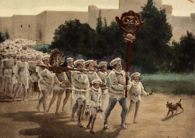 Gastrolaters Advancing Towards Their God Gaster. Pantagruel. Illustration by Jules Garnier. In 