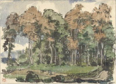 Road at the Edge of a Forest, with Peasants at Work by Jules Chadel
