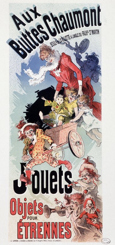 Advertising for toys at the store Les Buttes Chaumont - by Jules Cheret, c. 1890 by Jules Cheret