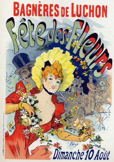 Art. Entertainment. Flower fest at Bagneres de Luchon. Poster by Jules Cheret, France, c.1895 by Jules Cheret
