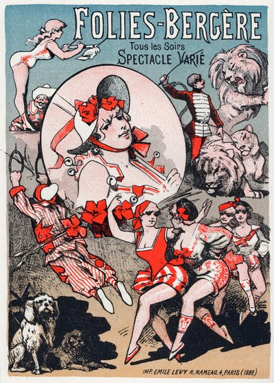 Show at the Folies Bergeres, Paris. Poster by Jules Cheret, France by Jules Cheret