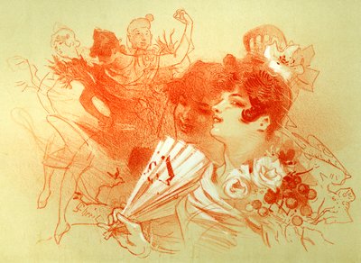 At the ball - drawing by Jules Cheret - young women and dancers - dance - private collection by Jules Cheret