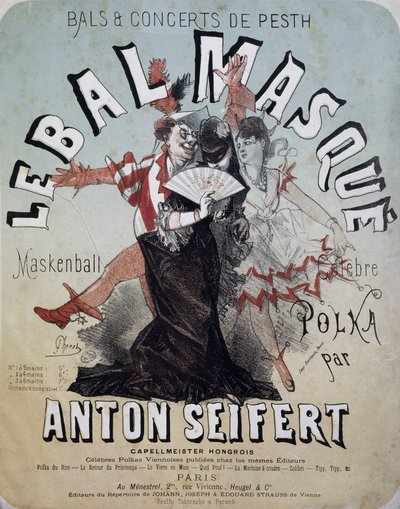 Ball and Concert of Pesth: The Masked Ball (Maskenball, famous polka by Anton Seifert) - Poster by Jules Cheret, n.d. by Jules Cheret