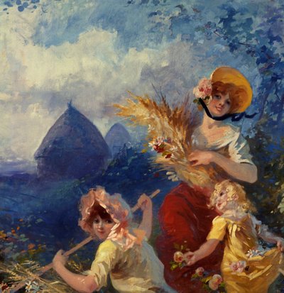 Allegory Representing Young Women Holding Wheat (Detail) by Jules Cheret