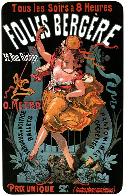 Poster for the Folies-Bergere 1874 by Jules Cheret - aerobatic works, ballets, pantomimes, operettas, dance, dancer, music hall, gay Paris, Paris by night by Jules Cheret
