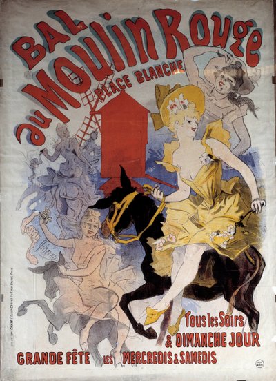 Red mill ball white place. Poster by Jules Cheret by Jules Cheret