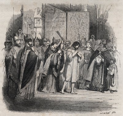 Penance of Raymond VI, count of Toulouse - On 22/06/1209 Raymond VI Count of Toulouse, excommunicated by Pope Innocent III for not pursuing the Cathars, accused of being the instigator of the assassination of Pierre de Castelnau, made an by Jules David