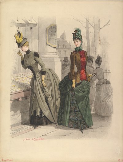 Two Women in Day Dresses: Preparatory drawing for a fashion plate by Jules David