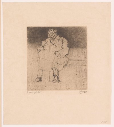 Elderly Man with Walking Stick Sitting on a Bench by Jules De Bruycker (signed by artist)